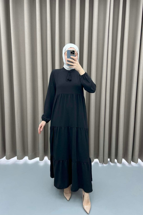 Tied Collar Dress Black