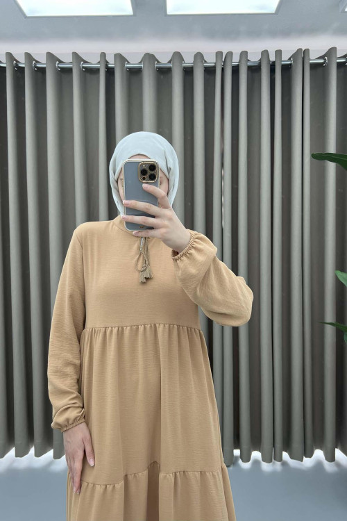 Tied Collar Dress Milky Coffee