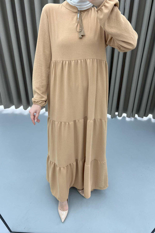 Tied Collar Dress Milky Coffee