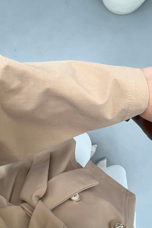 Collar Detailed Trench Coat Beige