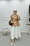 Collar Detailed Trench Coat Beige