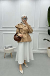 Collar Detailed Trench Coat Beige