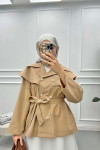 Collar Detailed Trench Coat Beige