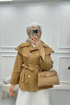 Collar Detailed Trench Coat Milky Coffee