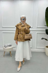 Collar Detailed Trench Coat Milky Coffee