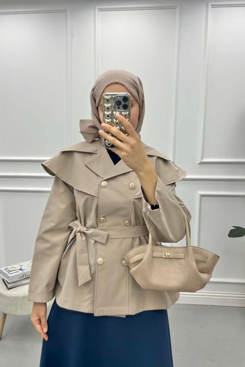 Trench Coat with Collar Detail Stone