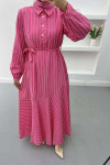 Button-down Striped Dress Pink