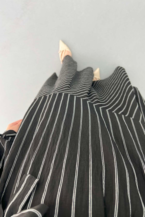 Button-down Striped Dress Black