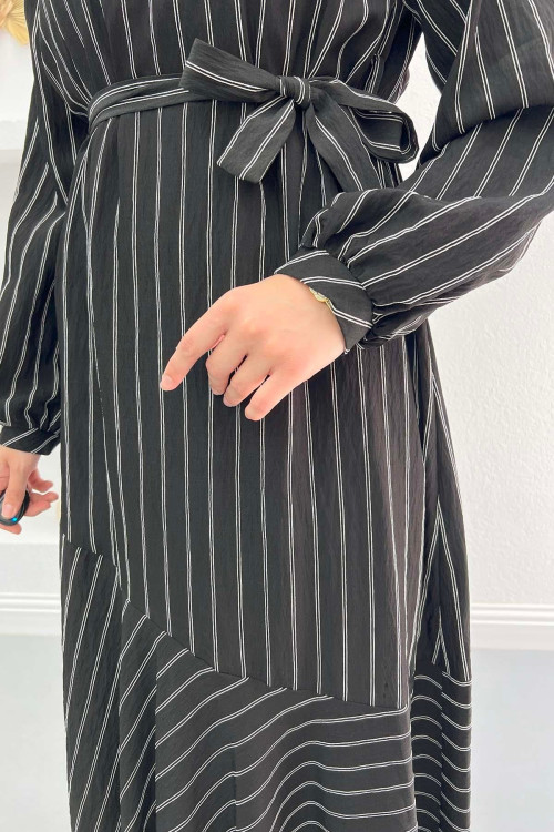 Button-down Striped Dress Black