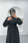 Button-down Striped Dress Black