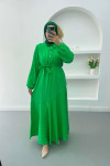 Striped Dress with Button Collar Green