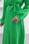 Striped Dress with Button Collar Green