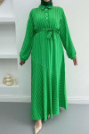 Striped Dress with Button Collar Green