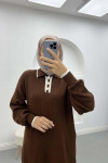 Button-down Collar Knit Dress Brown