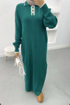 Button-down Collar Knit Dress Emerald Green