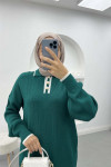 Button-down Collar Knit Dress Emerald Green