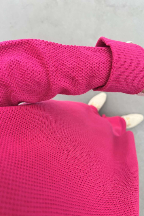 Button-down Collar Knitwear Suit Fuchsia