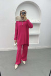 Button-down Collar Knitwear Suit Fuchsia