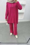 Button-down Collar Knitwear Suit Fuchsia