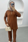 Button-down Collar Knitwear Suit Brown