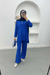 Button-down Collar Knitwear Suit in Saxe Blue