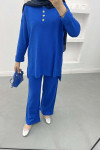 Button-down Collar Knitwear Suit in Saxe Blue