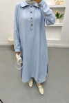 Button-down Collar Slit Tunic Suit Blue