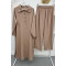 Button-down Collar Slit Tunic Set Milky Coffee