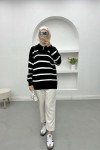 Striped Zipper Collar Sweater Black