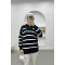 Striped Zipper Collar Sweater Black