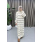 Striped Dress with Zipper Collar in Ecru