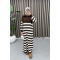 Collar Zippered Striped Dress Brown-1