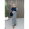 Collar Zippered Striped Dress Navy Blue