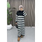 Collar Zippered Striped Dress Black