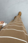 Collar Zippered Striped Dress Milky Coffee