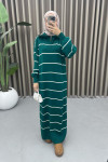 Collar Zippered Striped Dress Emerald Green