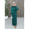 Collar Zippered Striped Dress Emerald Green