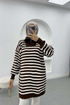 Striped Tunic with Collar Zipper Bitter Brown