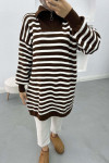 Striped Tunic with Collar Zipper Bitter Brown