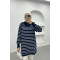 Collar Zippered Striped Tunic Navy Blue