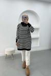 Collar Zippered Striped Tunic Black