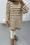 Collar Zippered Striped Tunic Milky Coffee