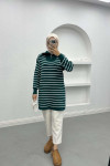 Collar Zippered Striped Tunic Emerald Green