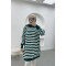 Collar Zippered Striped Tunic Emerald Green