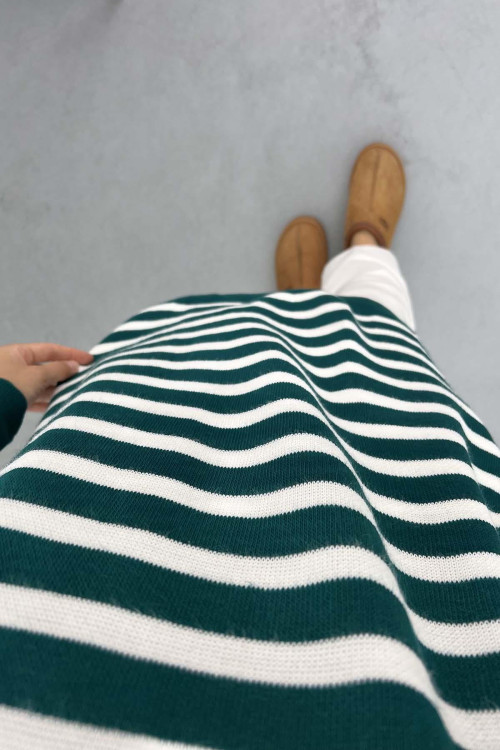 Collar Zippered Striped Tunic Emerald Green