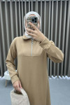 Collar Zippered Sweat Dress Milky Coffee