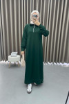 Collar Zippered Sweat Dress Emerald Green