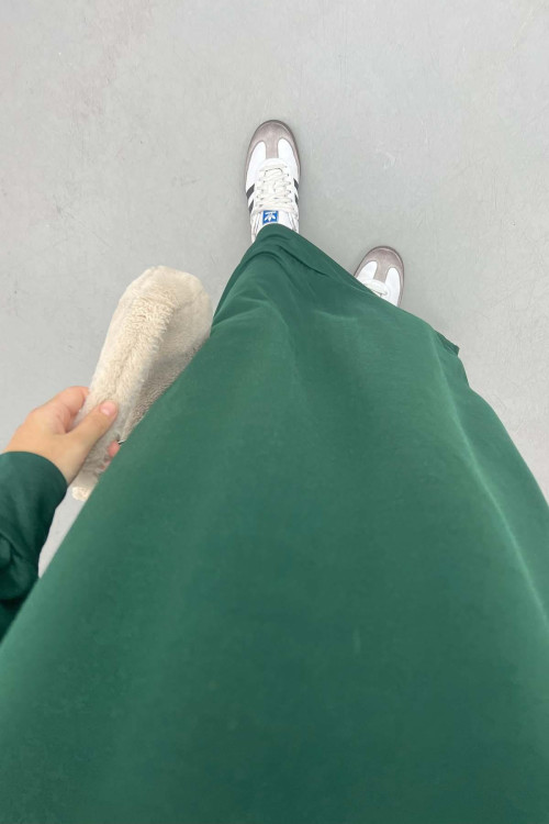 Collar Zippered Sweat Dress Emerald Green