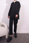 Collar Zipper Suit Black