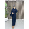 Collar Zippered Knit Dress Navy Blue